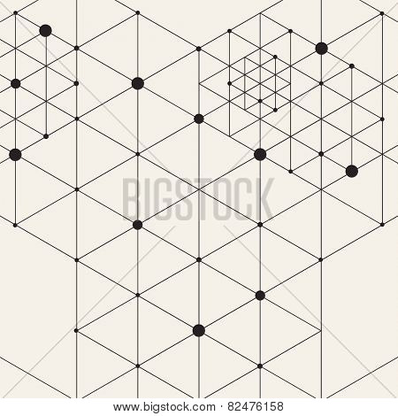 Vector Modern Pattern. Black Techno Repeating Texture. Geometric Pattern Background. Rhombus and Circles in Nodes. Abstract Ornament for Business Design.