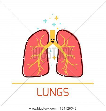 Cute healthy lungs icon made in cartoon style. Lungs cartoon character. Human body organs anatomy icon. Medical human internal organ symbol. Medical concept. Vector illustration.