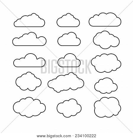 Set Of Blue Sky, Clouds. Cloud Icon, Cloud Shape. Set Of Different Clouds. Collection Of Cloud Icon,