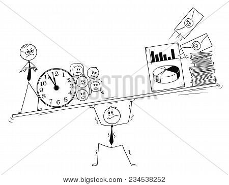 Cartoon Stick Man Drawing Conceptual Illustration Of Stressed Businessman Under Pressure By Coworker