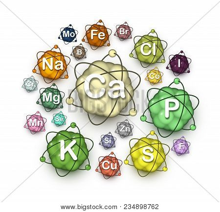 Various Microelements, Macroelements And Minerals, Vitally Essential Dietary Nutrients And Chemical 