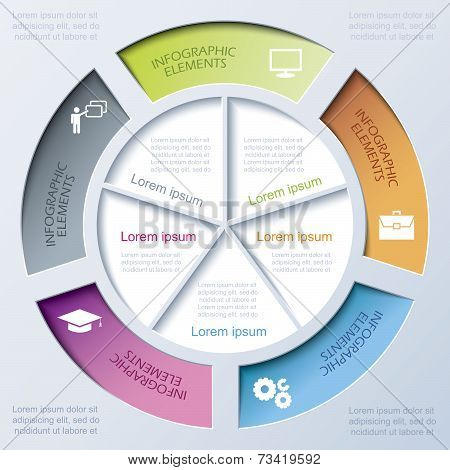 Abstract Modern Template For Business Project Or Presentation With Circle And Five Segments. Vector