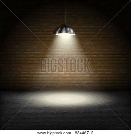 Spotlight On Brick Wall Background.