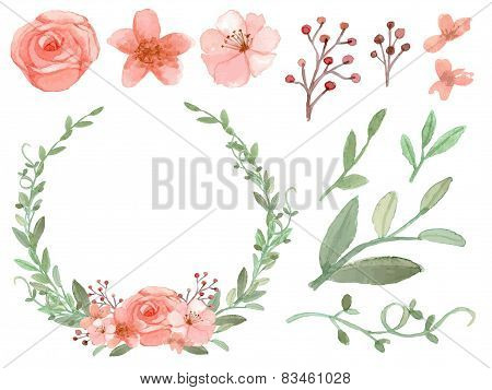 Set Of Flowers And Leaves Vector