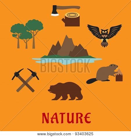 Canadian nature symbols flat icons