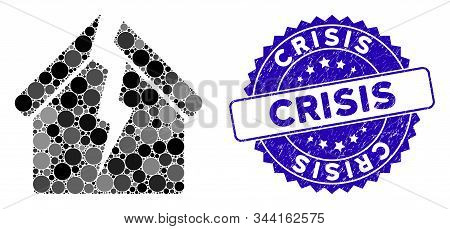 Mosaic Housing Crisis Icon And Rubber Stamp Watermark With Crisis Text. Mosaic Vector Is Created Fro