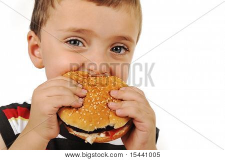 Boy eating burger