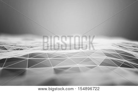 Abstract Polygonal Space Black and White Background with Low Poly Connecting Dots and Lines - Connection Structure - Futuristic HUD Background