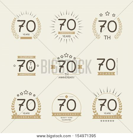 Seventy years anniversary celebration logotype. 70th anniversary logo collection.