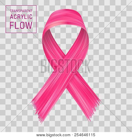 Pink Ribbon Flow, Breast Cancer Awareness Symbol. Brushstroke On Transparent Background.. Ribbon Iso