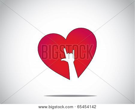 Red Love Or Heart Shape Icon With An I Love You Hand Symbol Art. I Love You Concept Illustration