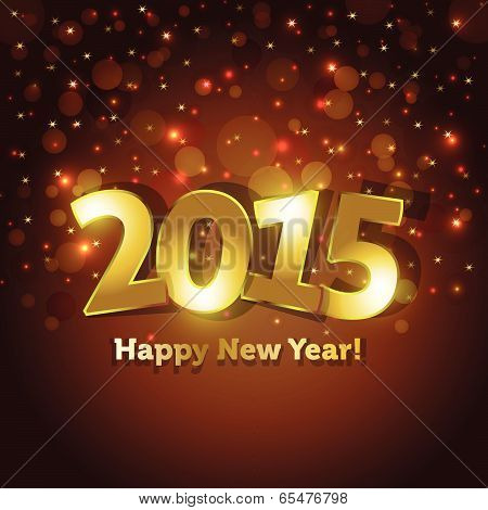 Golden 2015 Happy New Year Greeting Card With Sparking Spot Lights Background