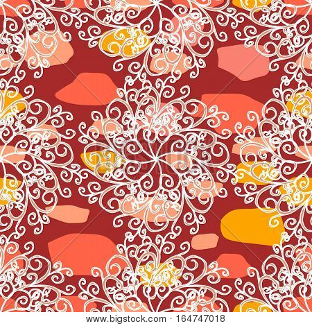 White Snowflakes Red Background. Vector Illustration Texture