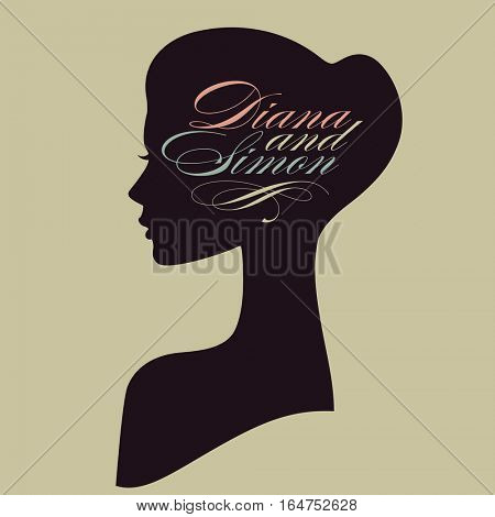 Beautiful female face silhouette in profile. Wedding vector design