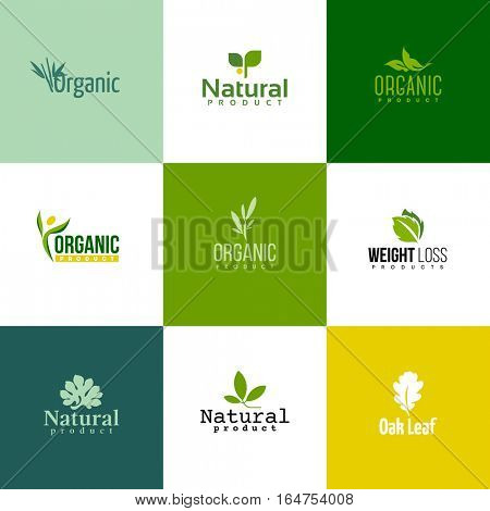 Set of modern natural and organic products logo templates and icons 