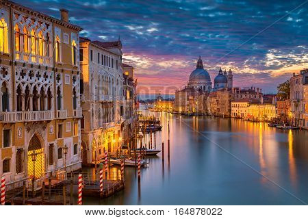 Venice. Cityscape image of Grand Canal in Venice, with Santa Maria della Salute Basilica in the background.