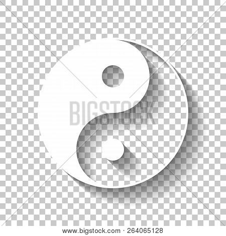 Yin Yan Symbol. White Icon With Shadow On Transparent Background