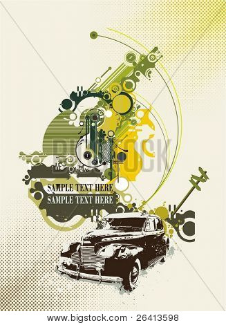 abstract ontwerp met vintage auto op grunge & tech achtergrond