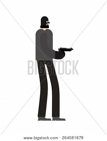 Robber And Gun. Burglar And Weapon. Mugger Isolated. Vector Illustration