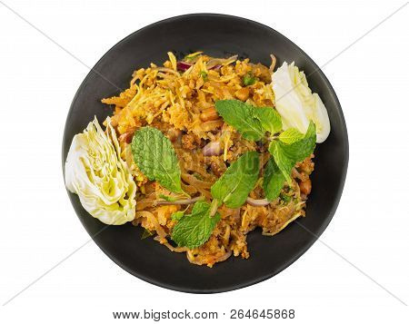 Yam Naem Khao Thot , Spicy Thai Food Isolated On White Background. (this Has Clipping Path)