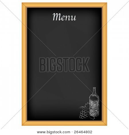 Tafel mit Menü und Zeichnung Kreide, isolated on white Background, Vector illustration