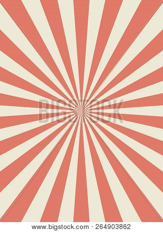 Sunlight Retro Narrow Vertical Background. Pale Red And Beige Color Burst Background. Fantasy Vector