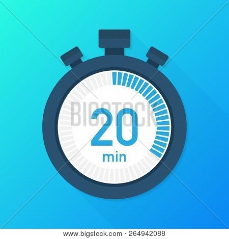 The 20 Minutes, Stopwatch Vector Icon. Stopwatch Icon In Flat Style, Timer On On Color Background.  