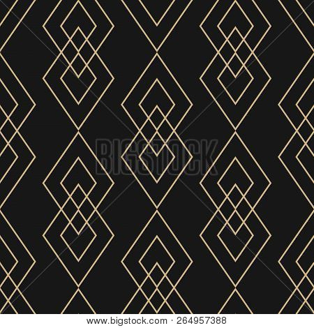 Vector Golden Geometric Texture. Elegant Seamless Pattern With Diamonds, Thin Lines. Abstract Black 