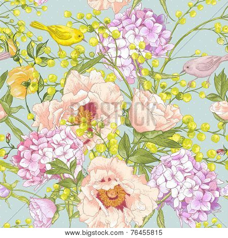 Gentle Spring Floral Seamless Background