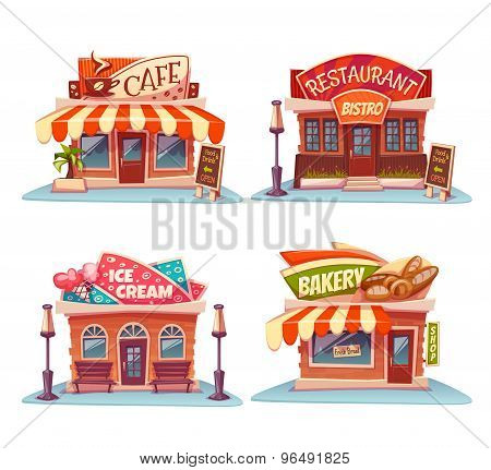 Cafe, restaurant, ice-cream shop and bakery. Vector set. Illustration