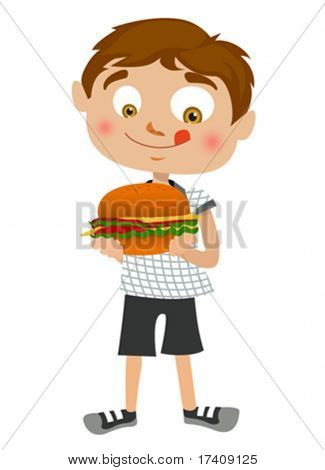 boy eating hamburger vector