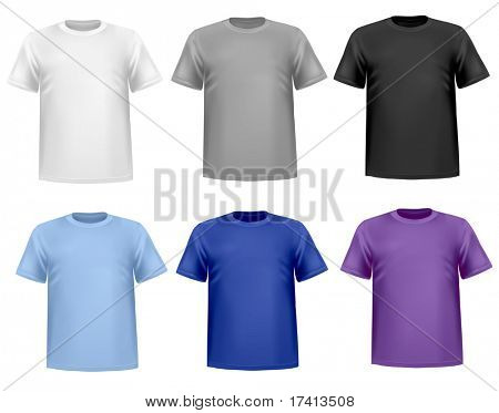 Bianco e nero uomo polo camicie e magliette. Illustrazione vettoriale fotorealistica