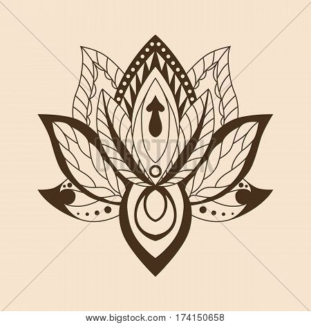 Lotus Mandala. Vector ornamental Lotus ethnic zentang. Ornamental Boho Style lotus Flower. Indian Lotus. Lotus Mehndi. Vector illustration. Yoga India arabic om