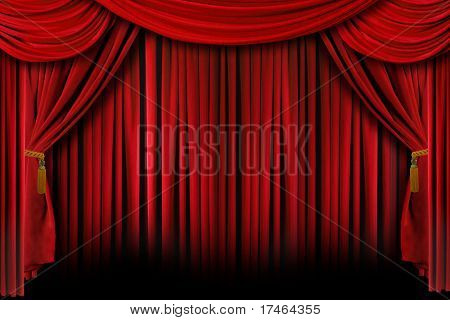 Red Stage Theater Drapes With Deep Shadows