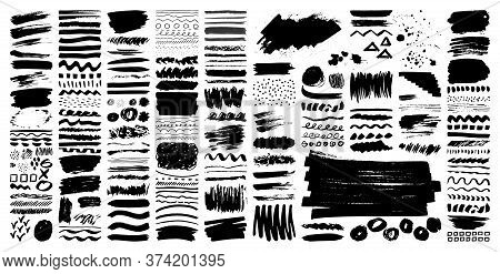 Vector Grunge Brushes Set. Brush Strokes, Stains, Ink Spray, Pencil, Marker, Dry Brush Collection. D