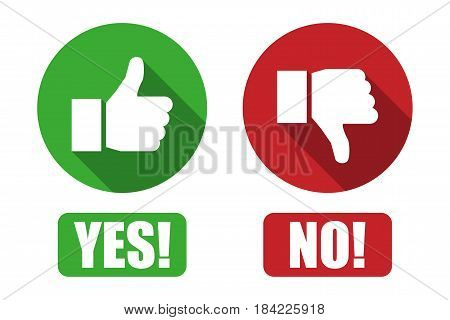 Yes and no button with thumbs up and thumbs down icons