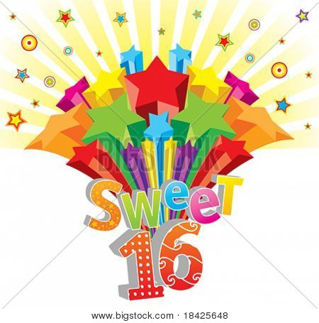 Funky vector Sweet 16 postcard