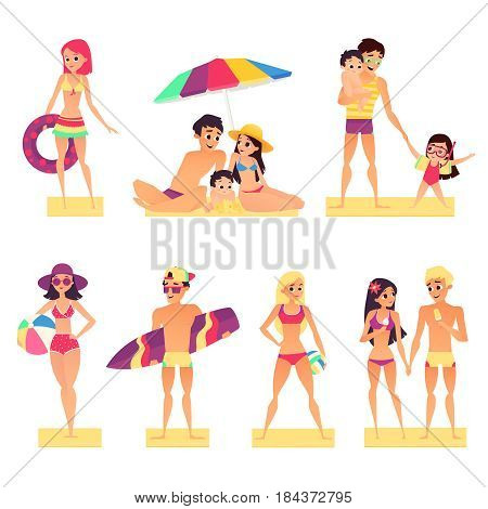 People on vacation. Flat style vector illustration. Happy and young girls and boys sunbathing. People summer vacation, holiday and summer travel