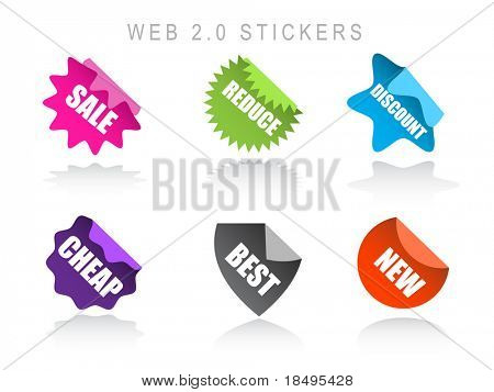 Vector - Glossy sale tag stickers with reflection and various sales pitch.