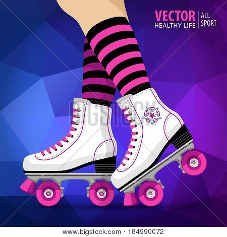 Roller girl. Quad skates classic. Roller skates. Sport. Background Vector illustration