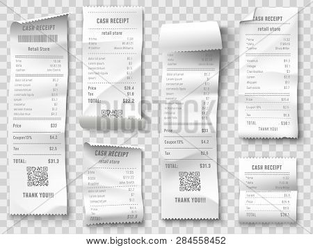 Shopping Receipt. Retail Store Purchase Receipts, Supermarket Invoice Printing And Purchasing Bill I