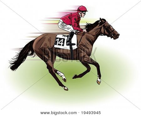 Vector illustration of a racing horse and jockey