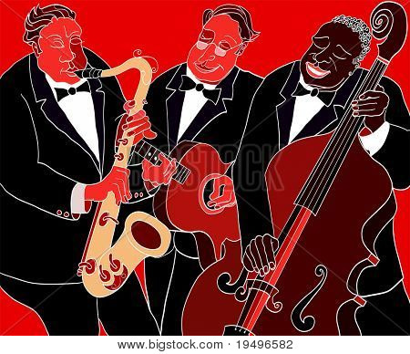 Illustration vectorielle d'une bande de Jazz sur fond rouge