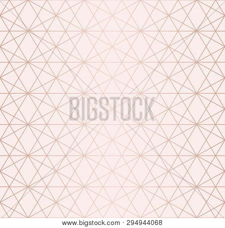 Rose Gold Pattern. Vector Geometric Lines Seamless Texture. Golden Ornament With Delicate Grid, Latt