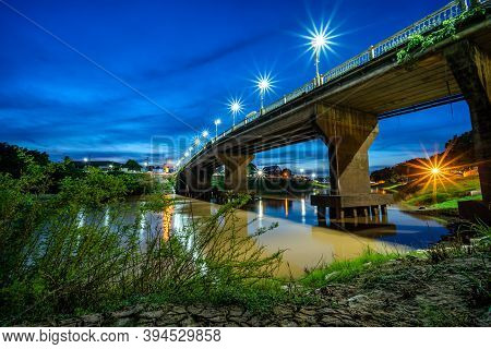 The Color Of Night Traffic Light On The Road On The Bridge (eka Thot Sa Root Bridge) In Phitsanulok,