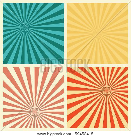 Sunburst Retro Textured Grunge Background Set. Vintage Rays