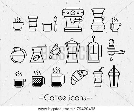 Coffee icons with paper