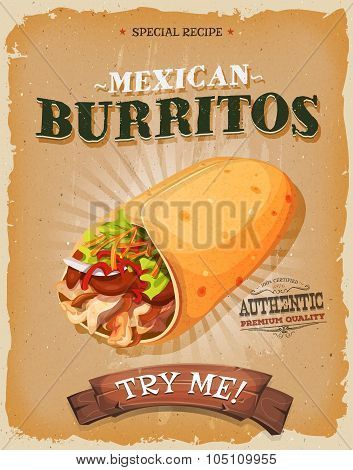 Grunge And Vintage Mexican Burritos Poster