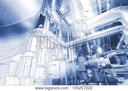 Sketch Of Piping Design Mixed With Industrial Equipment Photo