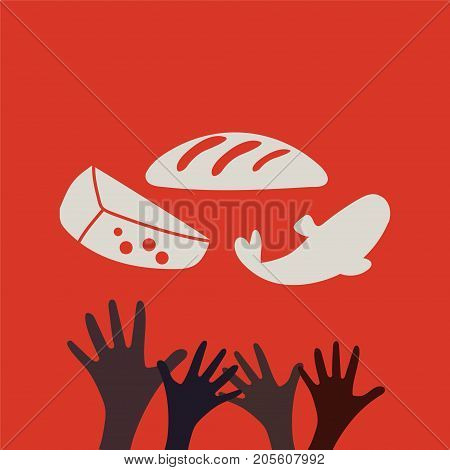 Stop Hunger, Malnutrition or Starvation vector illustration. Great as donation, relief or help icon for fight with famine and poverty in Yemen, Somalia or South Sudan. Hands and food.